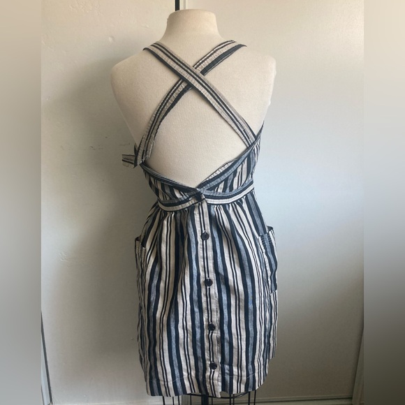 MADEWELL button up smock breathable striped criss cross knee length dress - Picture 3 of 8